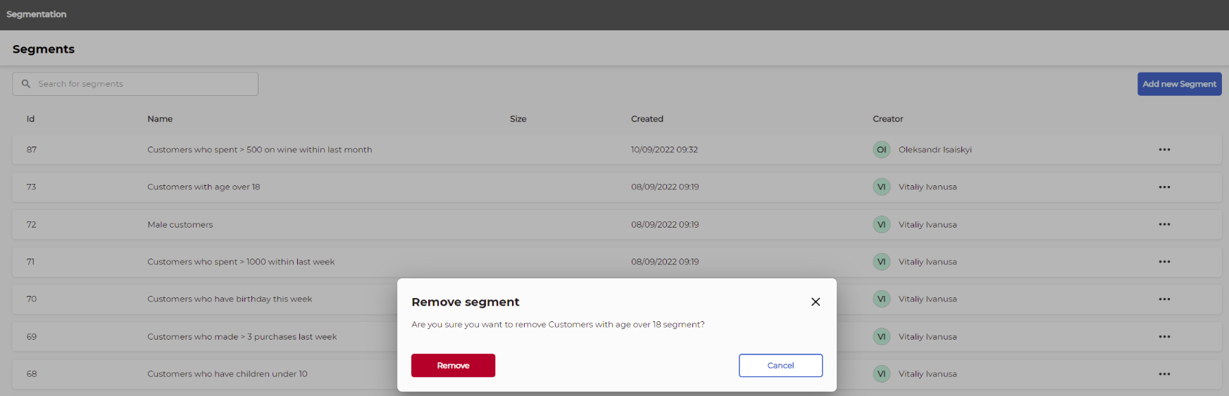 Remove confirmation
