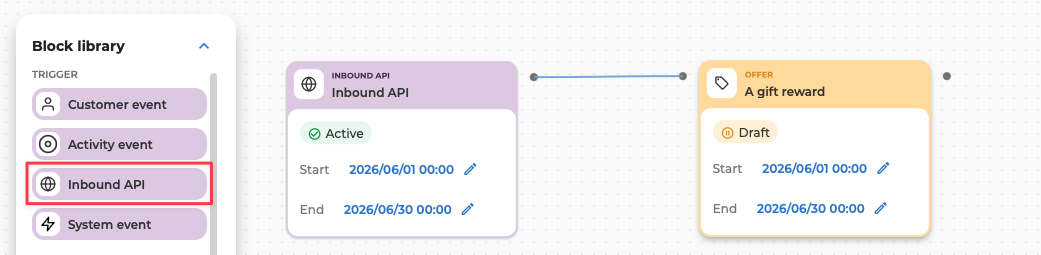 Inbound API block on the canvas