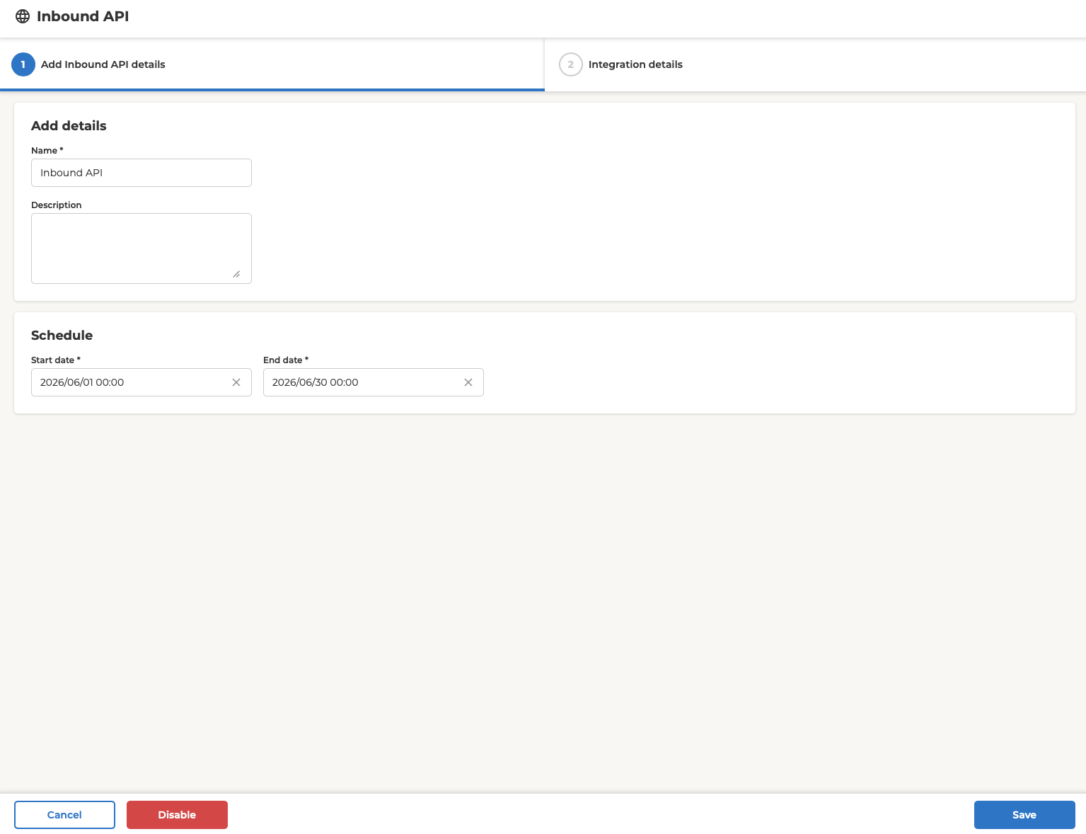 Inbound API – details step