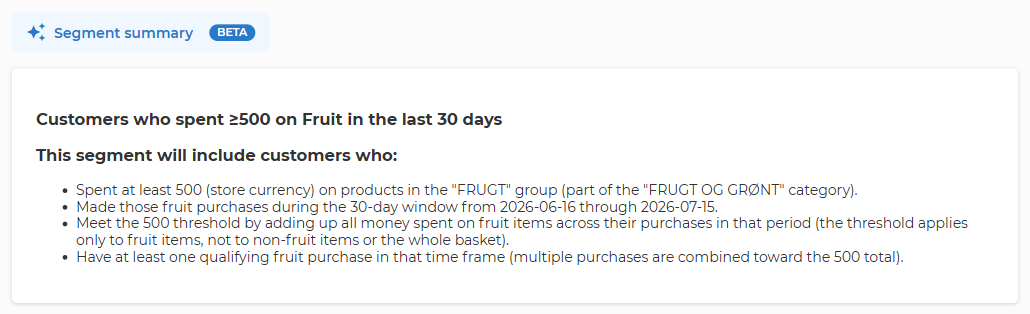 Generated segment summary describing the segment in plain language